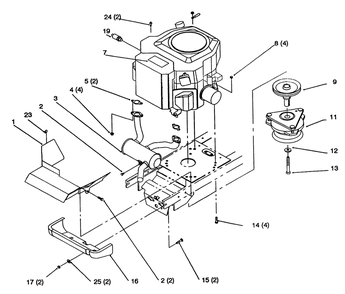 Twin Cylinder Engine, Muffler, And P.T.O. Diagram and Parts List for 72063 4900001 - 4999999 Toro Lawn Tractor