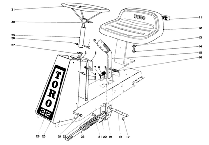 Blade Clutch And Steering Wheel Assembly Diagram and Parts List for 56108 3000001 - 3999999 Toro Lawn Tractor Accessories