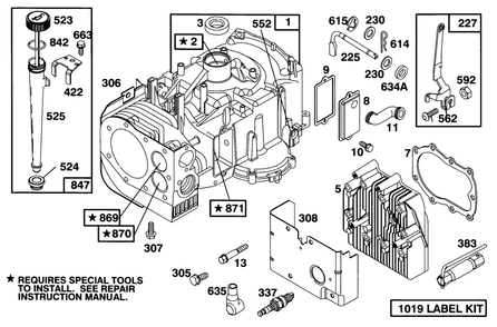 Engine Briggs & Stratton Model 283707-0156-01 Diagram and Parts List for 71200 3900001 - 3999999 Toro Lawn Tractor