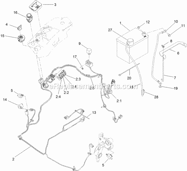 Electrical Assembly Diagram and Parts List for 74916 312000001-312999999 Toro Lawn Mower