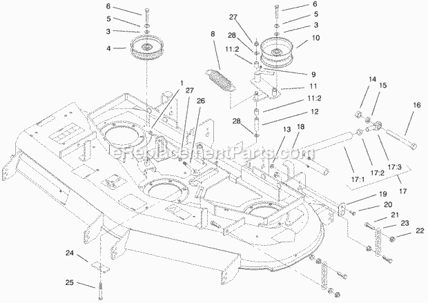 Idler, Pulley/Lift Strut, Chains Assembly Diagram and Parts List for 74175 200000001-200999999 Toro Lawn Mower