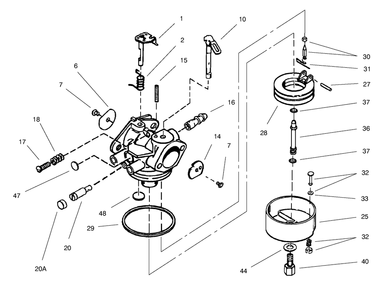 Carburetor Assembly No. 640054 Diagram and Parts List for 38555 890000001 - 899999999 Toro Snow Blower