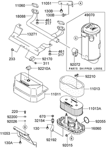 Air Filter And Muffler Assembly Diagram and Parts List for 30314TE (260000001-260999999)(2006) Toro Lawn Mower