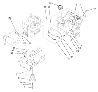 Gas Tank & Engine Pulley Assembly Diagram and Parts List for 71189 8900001 - 8999999 Toro Lawn Tractor