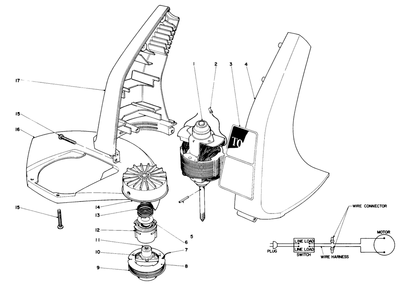 Motor And Housing Assembly Diagram and Parts List for 51318C 7000001 - 7999999 Toro Trimmer