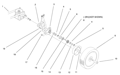 Gearcase & Wheel Assembly Diagram and Parts List for 20457 7900001 - 7999999 Toro Lawn Mower