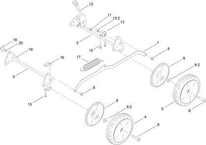 Traction, Height-Of-Cut And Suspension Assembly Diagram and Parts List for 20838 401700000 - 409999999 Toro Lawn Mower