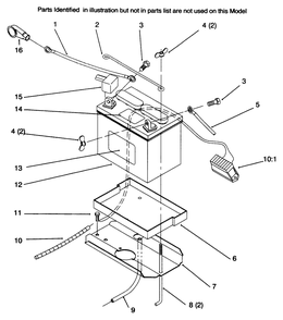 Battery Diagram and Parts List for 72045 6900001 - 6999999 Toro Lawn Tractor