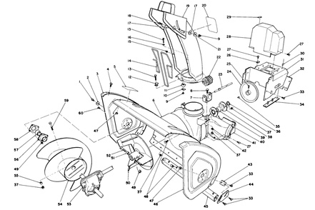 Housing & Chute Assembly Diagram and Parts List for 38580 0000001 - 0999999 Toro Snow Blower