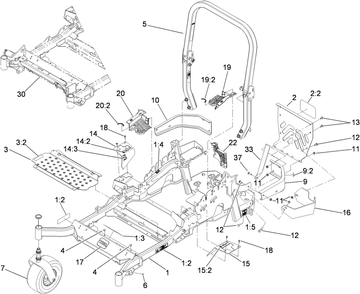 Front Frame And Caster Wheel Assembly Diagram and Parts List for 74925TE (290000001-290999999)(2009) Toro Lawn Mower