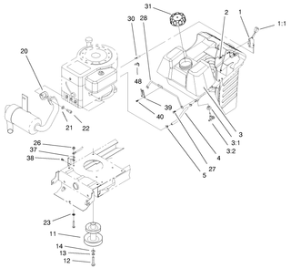 Gas Tank & Engine Pulley Assembly Diagram and Parts List for 71188 7900001 - 7999999 Toro Lawn Tractor