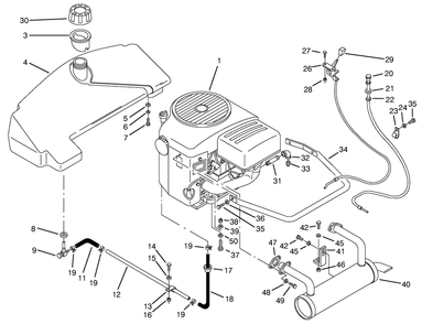 Engine & Fuel System Assembly Diagram and Parts List for 74021 490001 - 499999 Toro Lawn Tractor