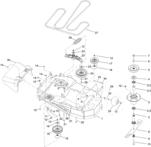 36 Inch Deck Assembly Diagram and Parts List for 74535 400000000 - 417199999 Toro Lawn Tractor