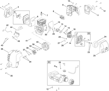 Muffler, Carburator, Fuel Tank And Housing Assembly Diagram and Parts List for 51954 310000001 - 310999999 Toro Trimmer