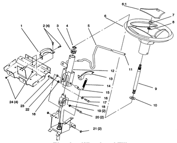 Steering Wheel And Tilt Diagram and Parts List for 72102 6900001 - 6999999 Toro Lawn Tractor