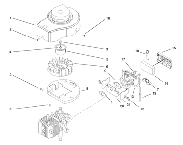 Shroud, Crankcase, & Carburetor Assembly Diagram and Parts List for 20709 8900001 - 89999999 Toro Lawn Mower