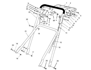 Handle Assembly Diagram and Parts List for 22700BC 5900001 - 5999999 Toro Lawn Mower