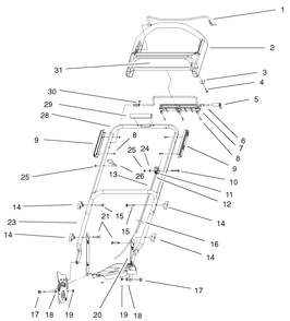 Handle & Controls Assembly Diagram and Parts List for 20029 9900001 - 9999999 Toro Lawn Mower