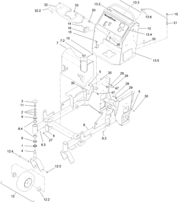 Main Frame Assembly Diagram and Parts List for 74536TE 404600000-999999999 Toro Lawn Mower