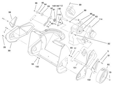 Engine & Wheel Assembly Diagram and Parts List for 38176 7900001 - 7999999 Toro Snow Blower