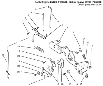 Engine Controls Diagram and Parts List for 72115 9900001 - 9999999 Toro Lawn Tractor