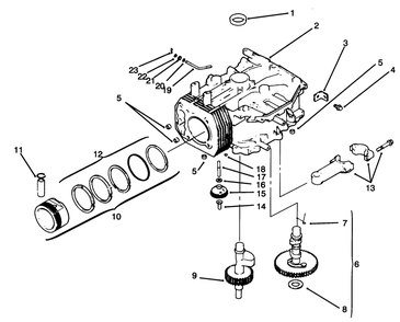 Crankcase Diagram and Parts List for 72043 6900001 - 6999999 Toro Lawn Tractor