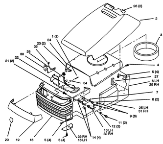 Hood And Grill Diagram and Parts List for 72063 4900001 - 4999999 Toro Lawn Tractor