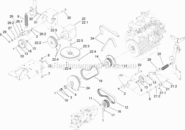 Hydro And Gearbox Drive Assembly Diagram and Parts List for 74265 260000001-260999999 Toro Lawn Mower