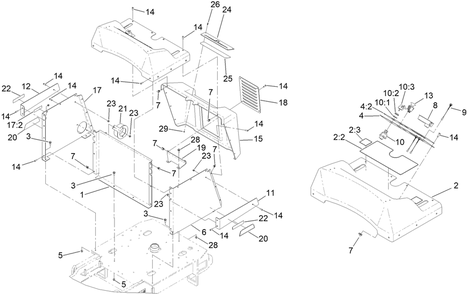 Tower And Hood Assembly Diagram and Parts List for 68037 413000000 - 999999999 Toro Lawn Tractor Accessories