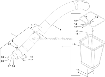 Bag And Tube Assembly Diagram and Parts List for 78563 400000000-405699999 Toro Lawn Tractor
