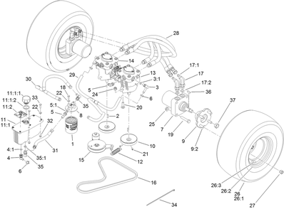 Traction Drive Assembly Diagram and Parts List for 74540TE 413000000 - 417999999 Toro Lawn Tractor
