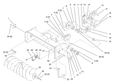 Auger & Drive Assembly Diagram and Parts List for 79365 8900001 - 8999999 Toro Lawn Tractor