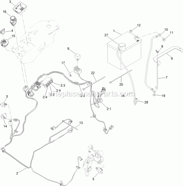 Electrical Assembly Diagram and Parts List for 74953 315000001-315999999 Toro Lawn Mower