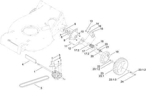 Transmission And Rear Wheel Assembly Diagram and Parts List for 22284 400000000 - 999999999 Toro Lawn Mower