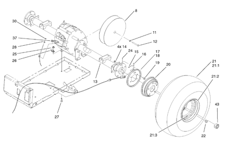 Rear Tire And Transaxle Assembly Diagram and Parts List for 12003 220000001 - 220999999 Toro Lawn Tractor