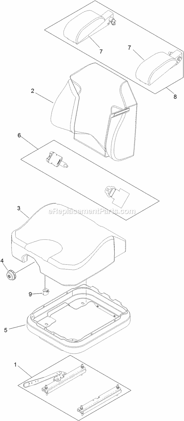 Seat Assembly No. 125-3107 Diagram and Parts List for 74942TE 316000001-316999999 Toro Lawn Mower