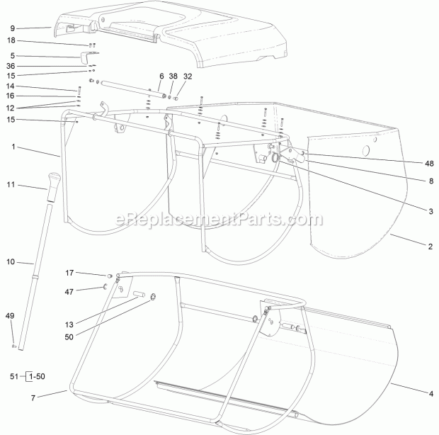 Grass Collector Assembly No. 125-2325 Diagram and Parts List for 74585 312000001-312999999 Toro Lawn Mower