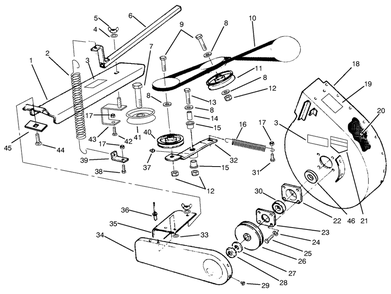 Blower Pulleys & Idler Arm Assembly Diagram and Parts List for 79431 590001 - 599999 Toro Lawn Tractor