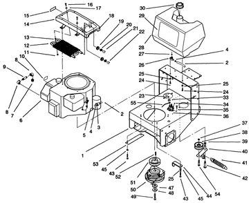 Frame Engine, Fuel Tank, Clutch & Cooler Ass-Y Diagram and Parts List for 30185 10000001 - 19999999 Toro Lawn Tractor Accessories