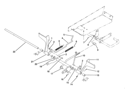 Brake And Clutch Pedal Assembly Diagram and Parts List for 22-14O501 1000001 - 1999999 Toro Lawn Tractor