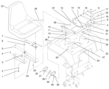 Fender, Seat & Tail Lights Diagram and Parts List for 73422 7900001 - 7999999 Toro Lawn Tractor