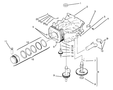 Crankcase Diagram and Parts List for 72045 8900001 - 8900399 Toro Lawn Tractor