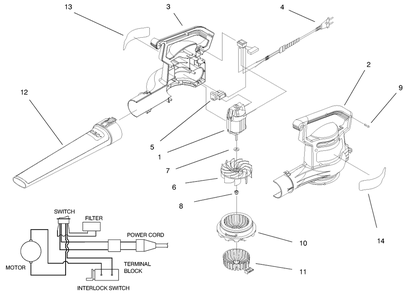 Blower Assembly Diagram and Parts List for 51551 89000001 - 89999999 Toro Leaf Blower / Vacuum
