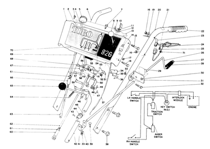 Handle Assembly Diagram and Parts List for 38150 6000001 - 6999999 Toro Snow Blower