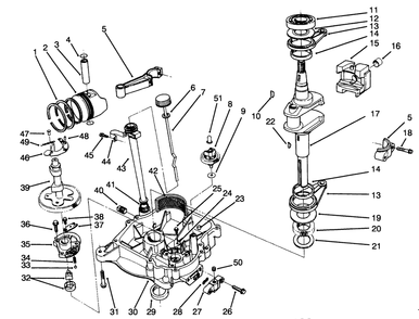 Crankcase Assembly Diagram and Parts List for 30165 4900001 - 4999999 Toro Lawn Tractor Accessories