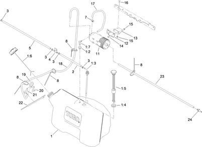 Fuel Tank And Carbon Canister Assembly Diagram and Parts List for 79534 (310000001-310999999)(2010) Toro Lawn Mower