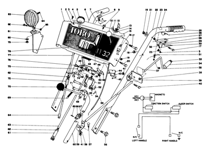 Handle Assembly Diagram and Parts List for 38095 0000001 - 0999999 Toro Snow Blower