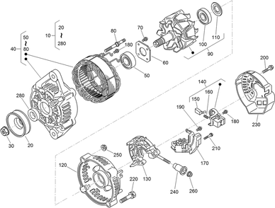 Alternator Components Assembly Diagram and Parts List for 74274 (314000001-314999999)(2014) Toro Lawn Mower