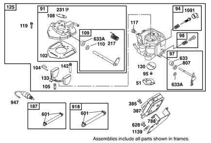 Carburetor And Fuel Pump Assembly Diagram and Parts List for 12004 220000001 - 220999999 Toro Lawn Tractor