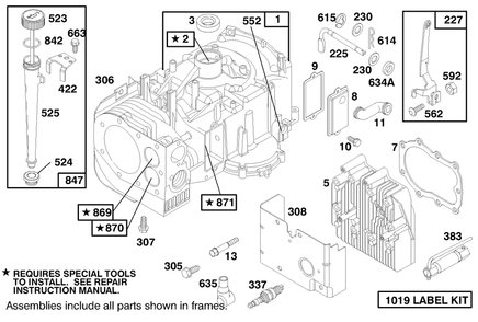 Engine Briggs & Stratton Model 283707-0156-01 Diagram and Parts List for 71188 7900001 - 7999999 Toro Lawn Tractor